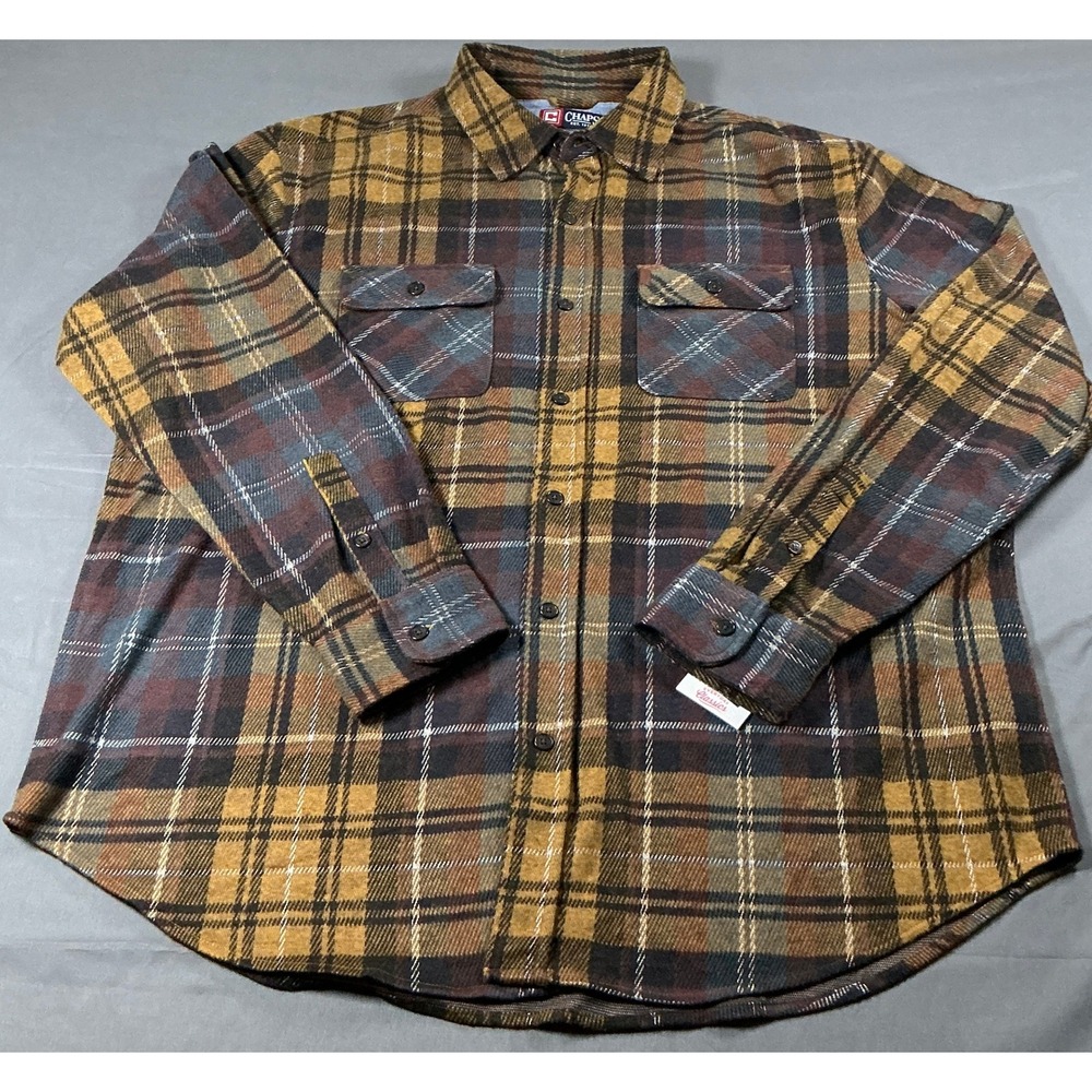 Chaps Mens LT Big & Tall Knit Flannel Shirt Chestnut Plaid Stretch CM35LW285KT